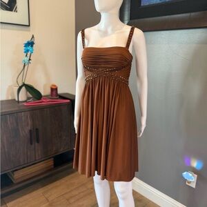 Cache Brown Beaded Strap Dress – Size 2